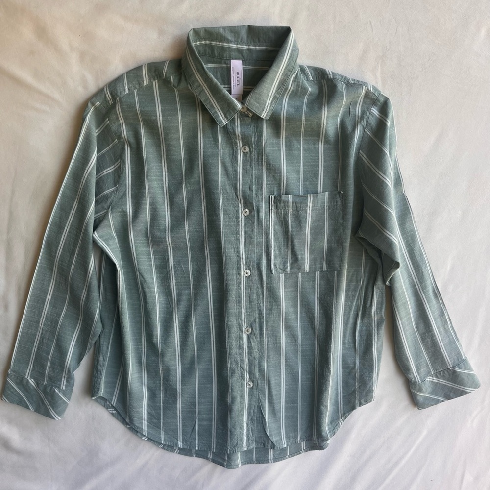 Auden Sage Green Striped Button-Down Shirt